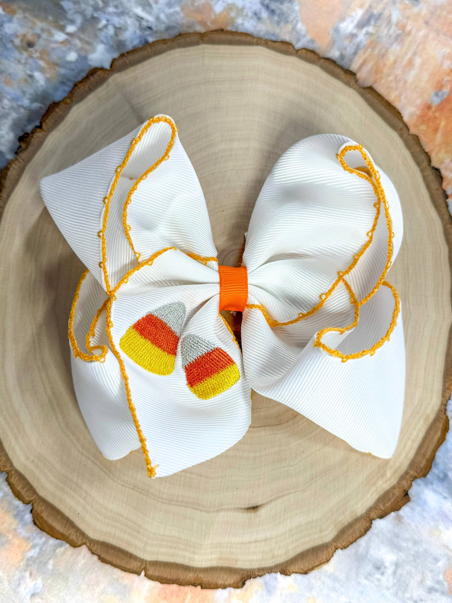 Candy Corn Moonstitch Hair Bow