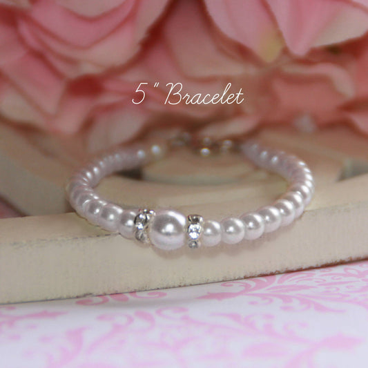 Graduated Pearl Bracelet with Crystal Accents