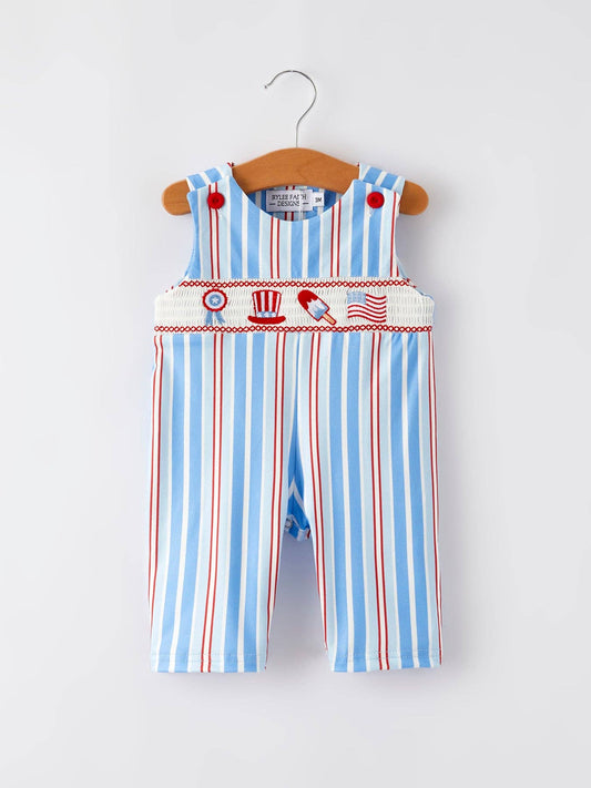 Boys Patriotic Striped Smocking Romper