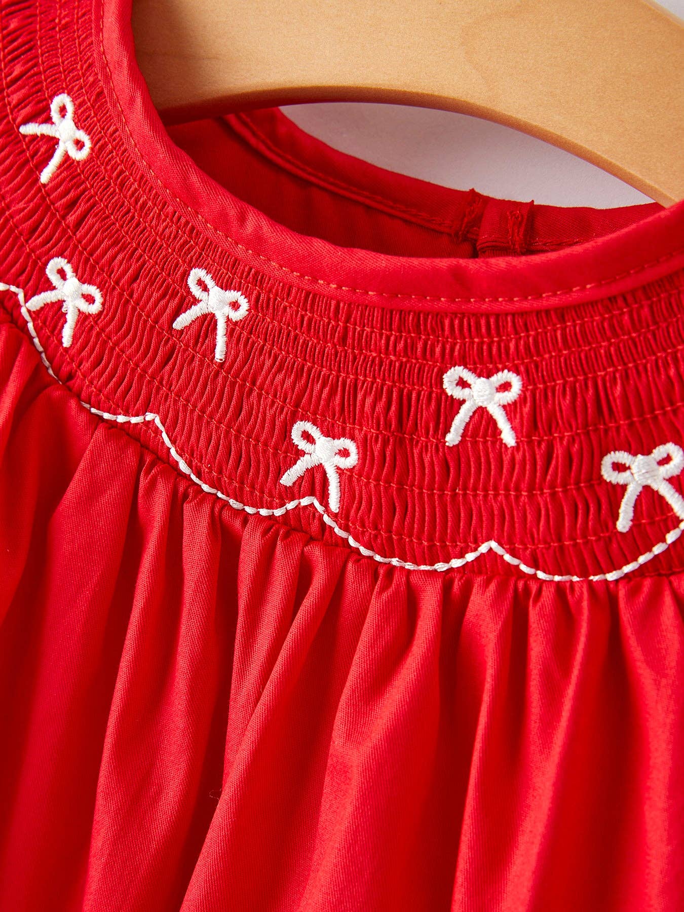 Girls Bow Smocking Embroidered Red Dress