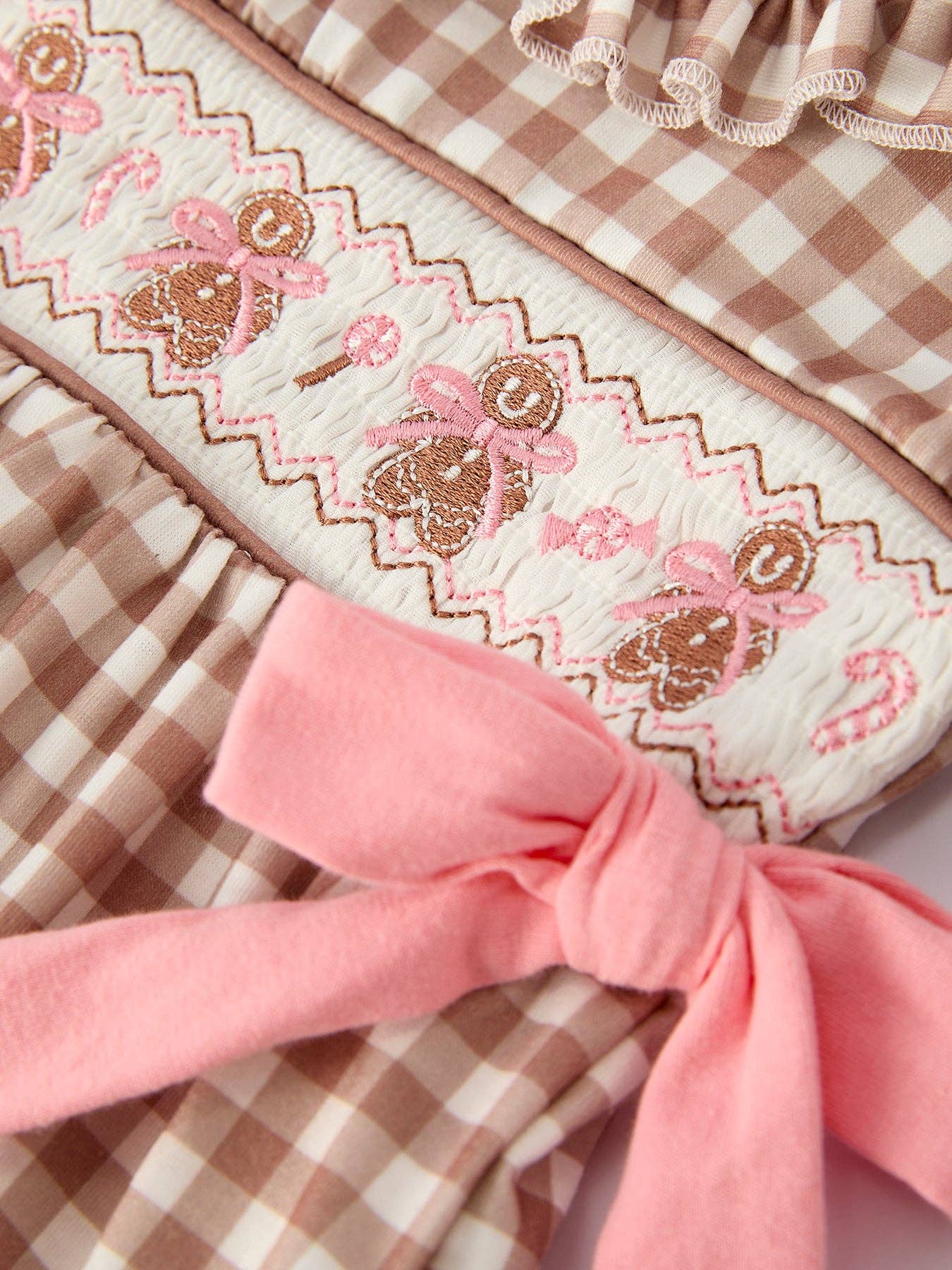 Plaid Gingerbread Smocked Bubble