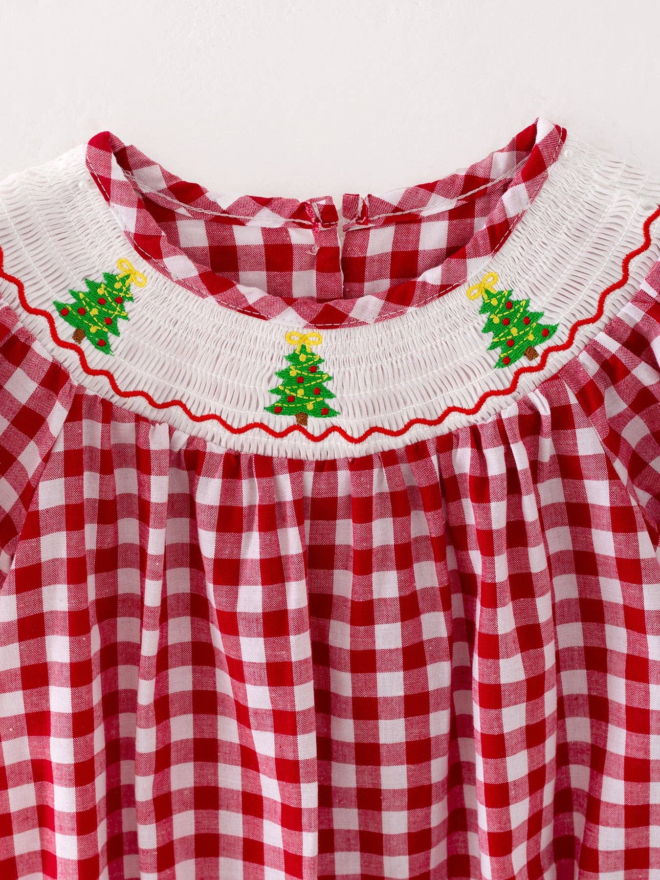 Christmas Tree Smocking Plaid Bubble