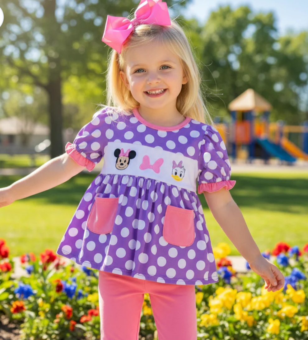Magical Friends - Pink And Purple Polka Dot Embroidered