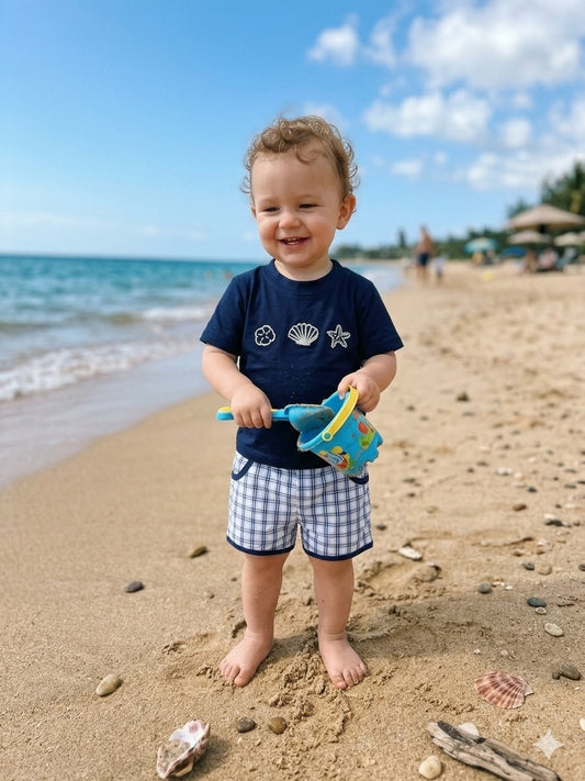 Seashell French Knot Baby Boy Set