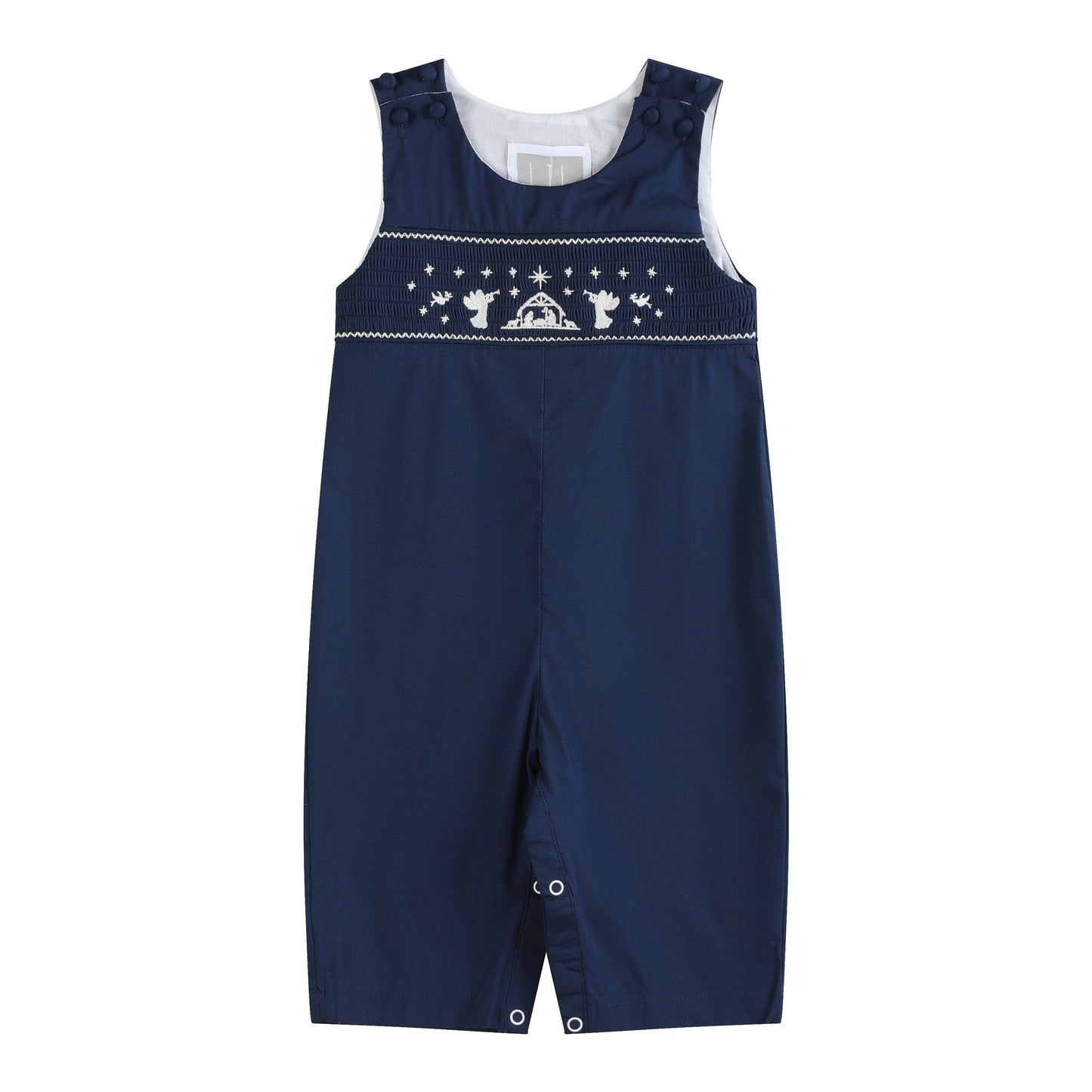 Blue Nativity Smocked Overalls