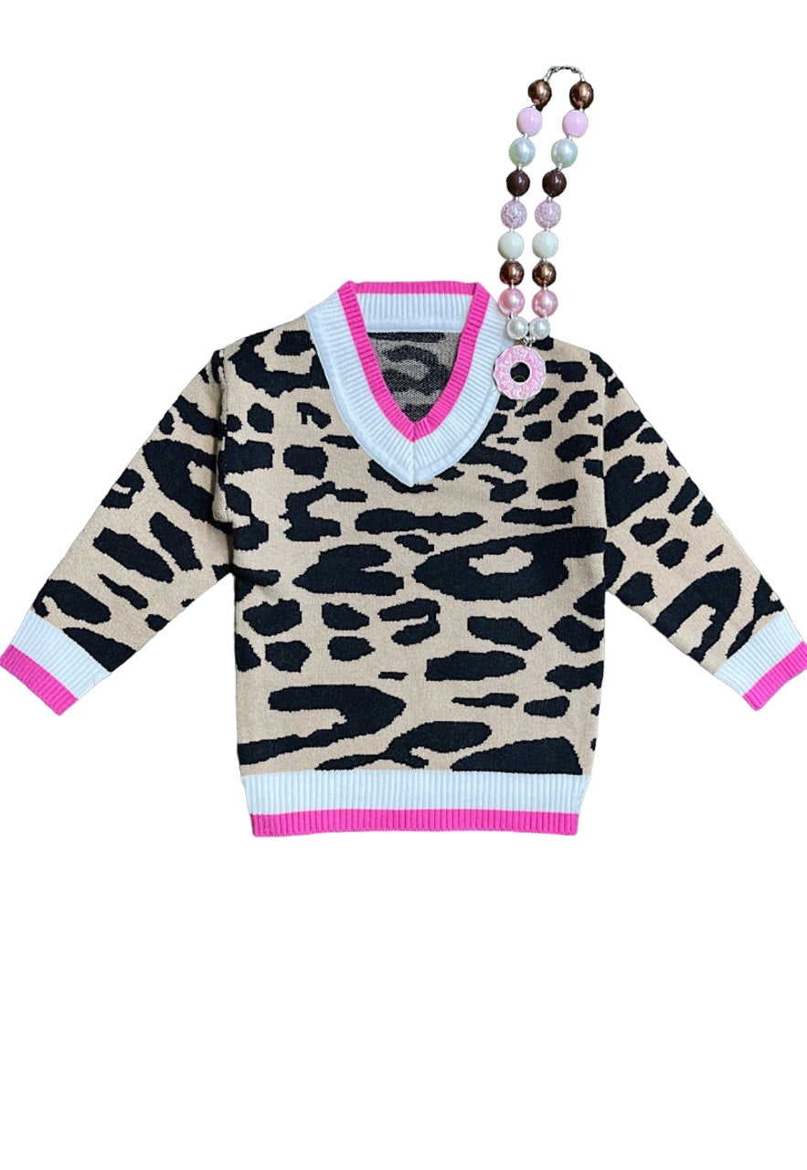 Leopard Pink Knit Sweater