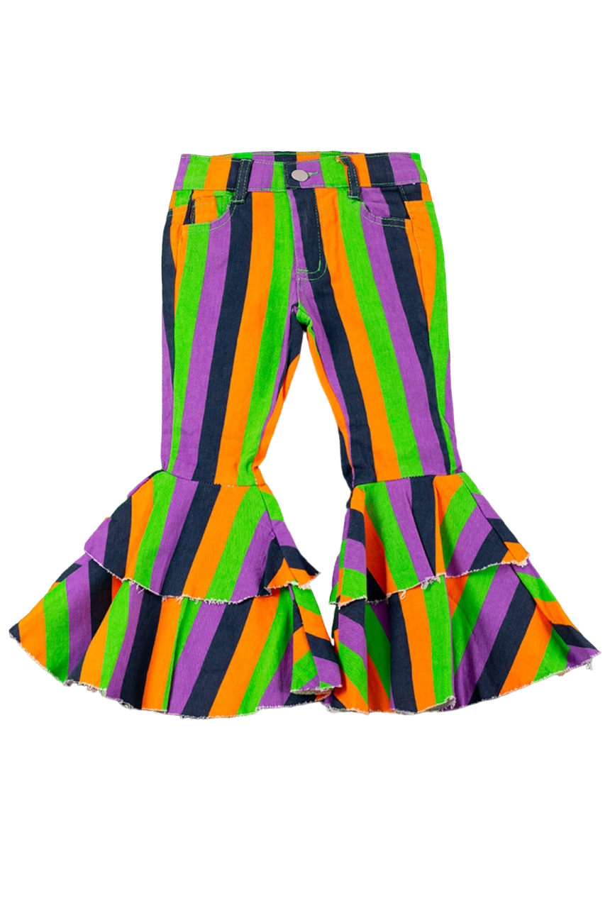 Purple Green Stripe Double Layer Flares