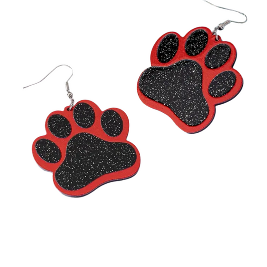 Red Black Paw Print Earrings