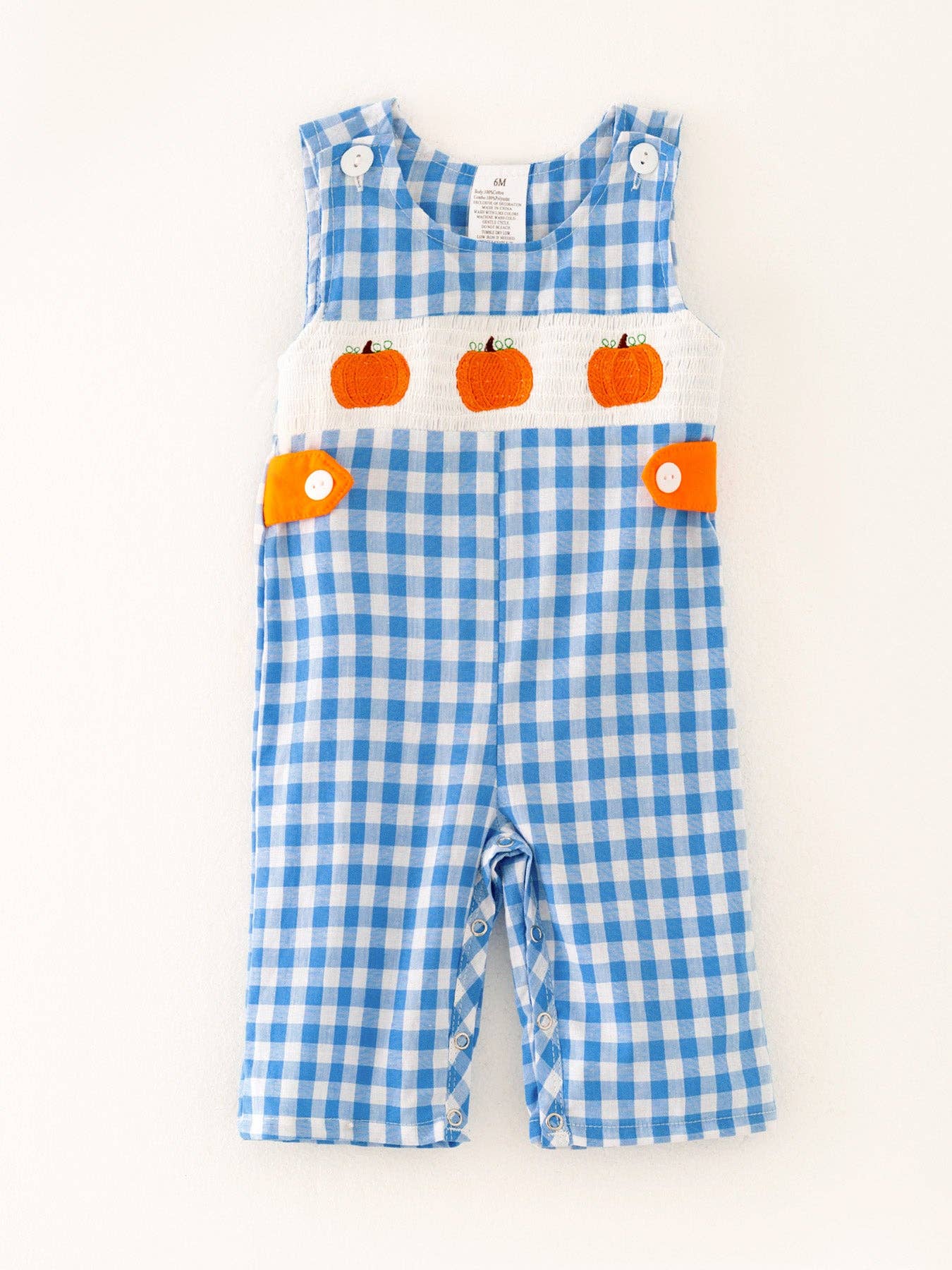 Blue Boys Smocking Embroidered Plaid Romper