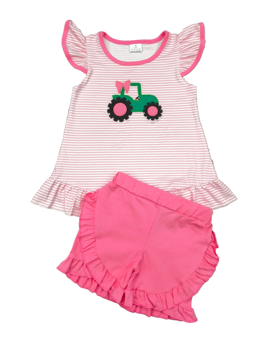 Tractor Appliqué Girls Shorts Set