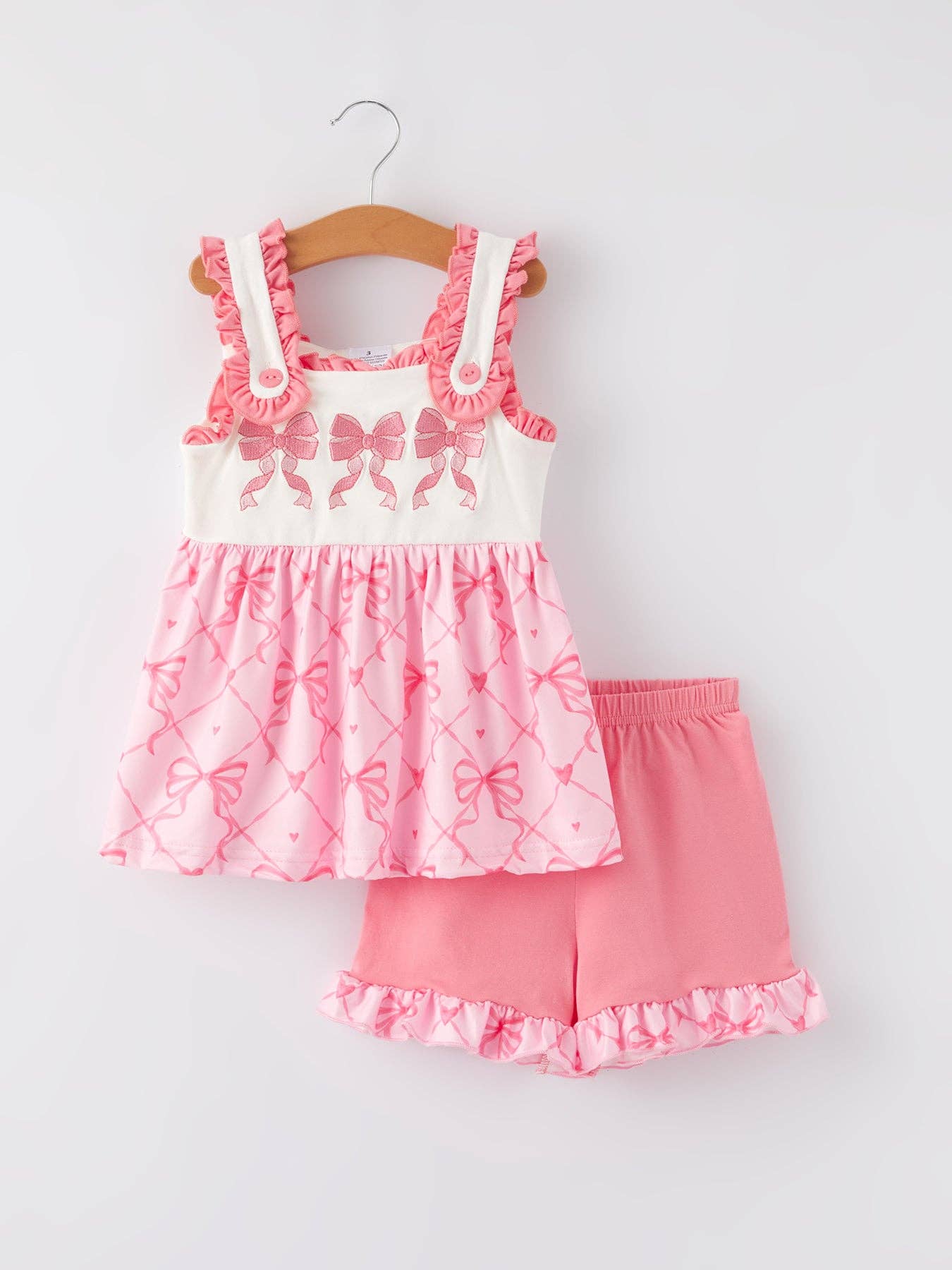 Girls Bow Ruffle Shorts Set