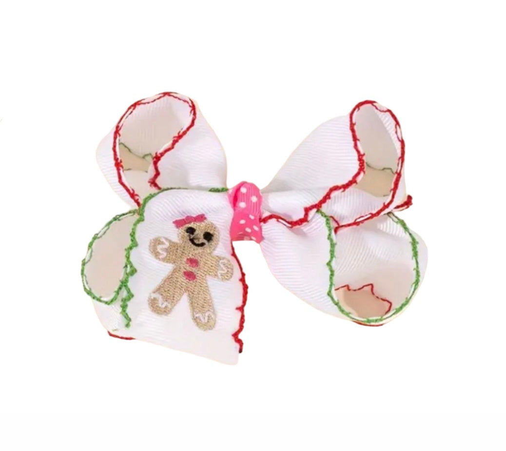 White Gingerbread Scollop Hair Bow