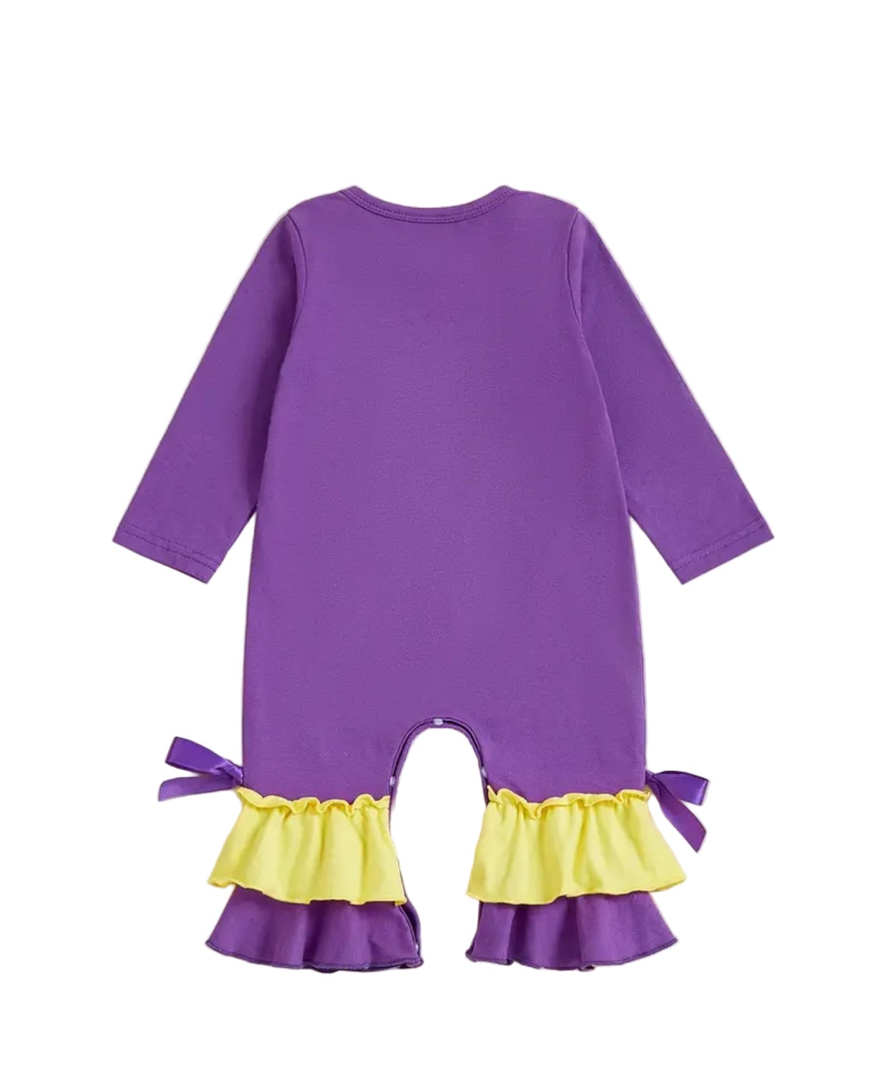 Purple Yellow Football Ruffle Romper