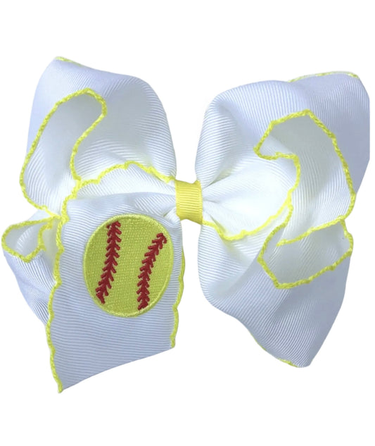 White Softball Bow