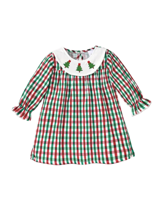 Christmas Embroidered Plaid Dress