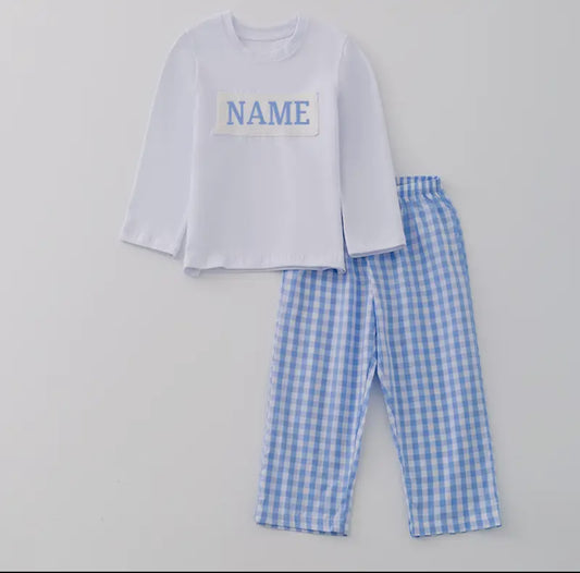 White Gingham Custom Pant Set