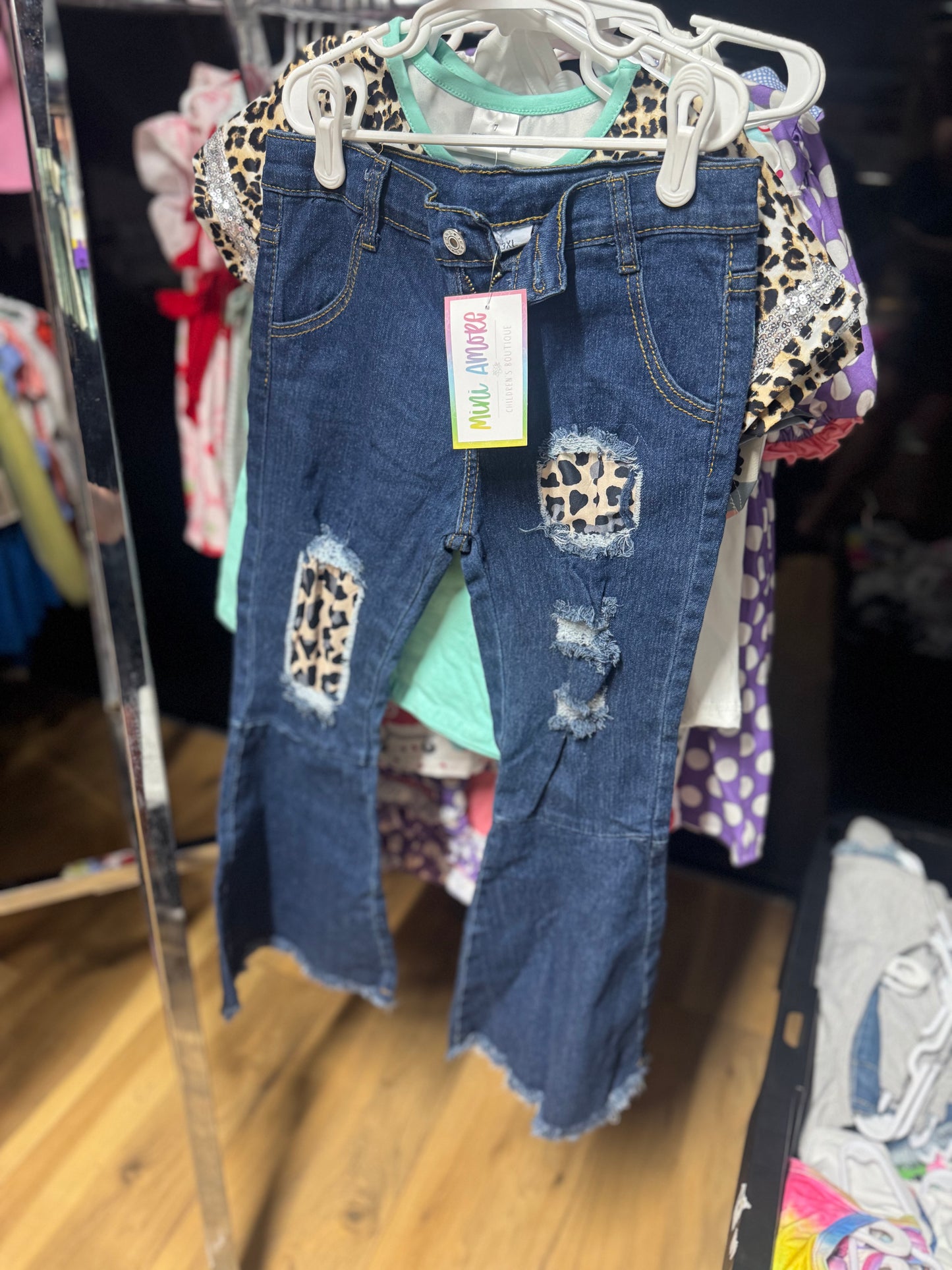 Denim Leopard Flares