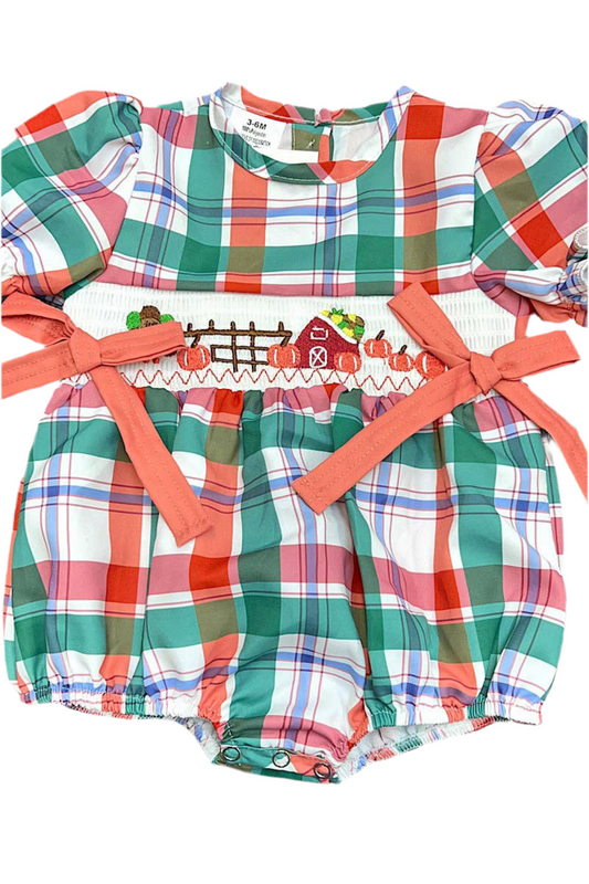 Smocked Plaid Thanksgiving Bow Romper