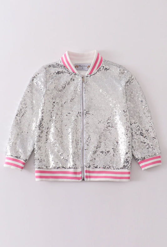 Silver Sequin Bomer Jacket