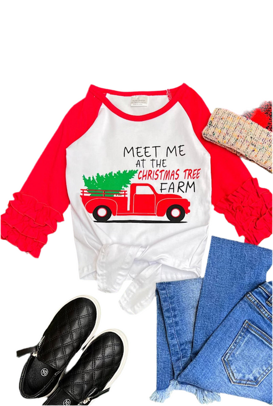 Meet Me at The Christmas Tree Farm Ruffle Sleeve