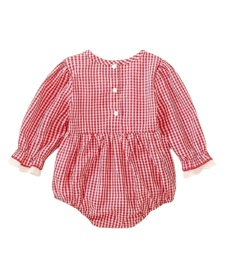 Embroidered Heart Plaid Romper