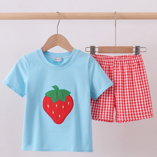 Blue Strawberry Boy Short Set