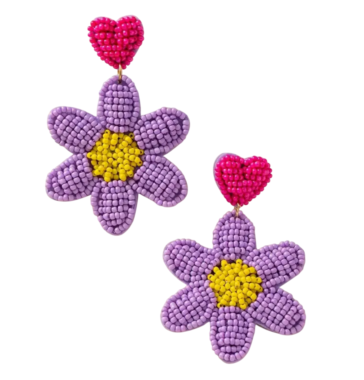 Heart Flower Beaded Earrings
