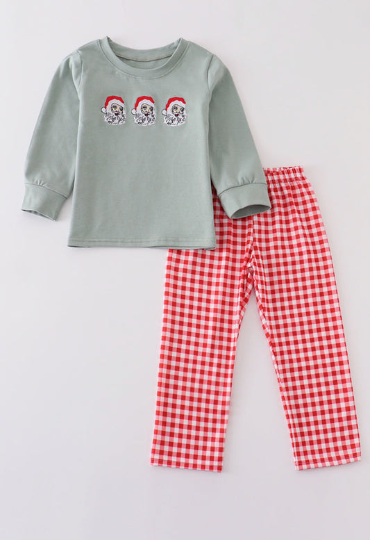 Green Santa Embroidery Boy Set