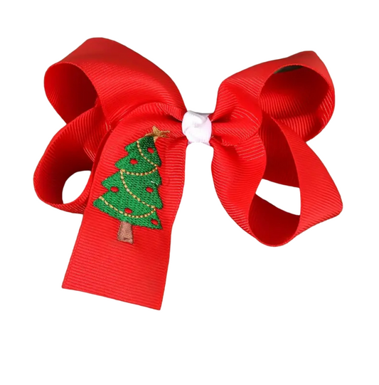 Red Christmas Tree Hair Bow