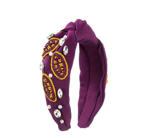 Purple Gold Football Beaded Headband