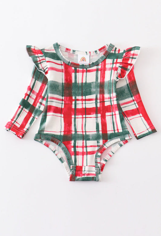 Green Plaid Ruffle Romper