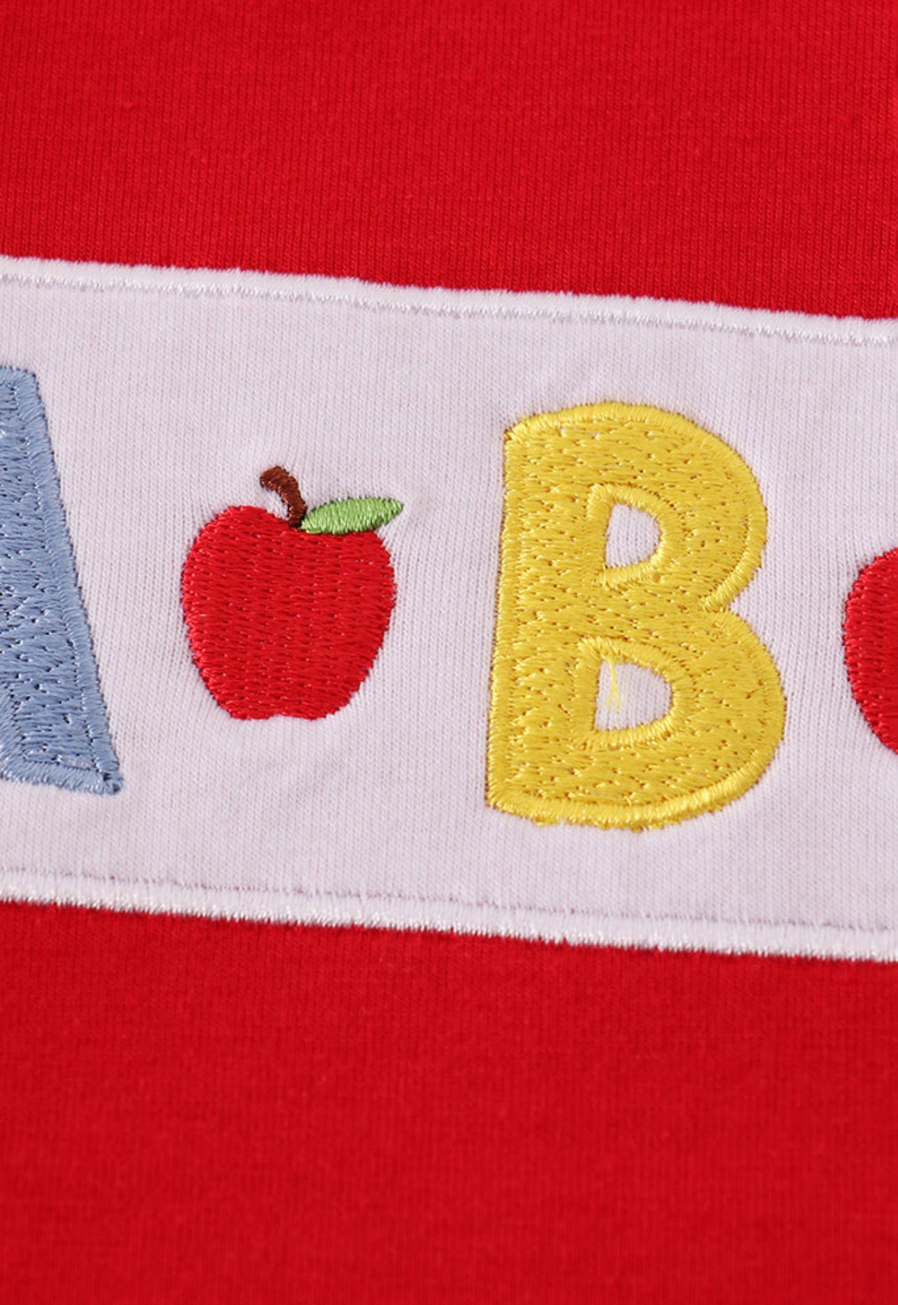 Red ABC Embroidery Top