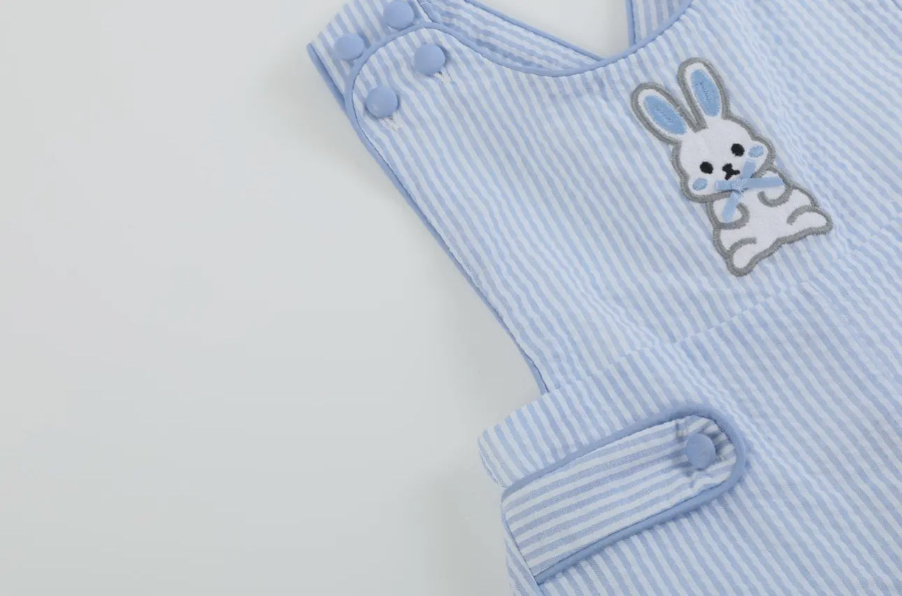 Blue Seersucker Bunny Shortall