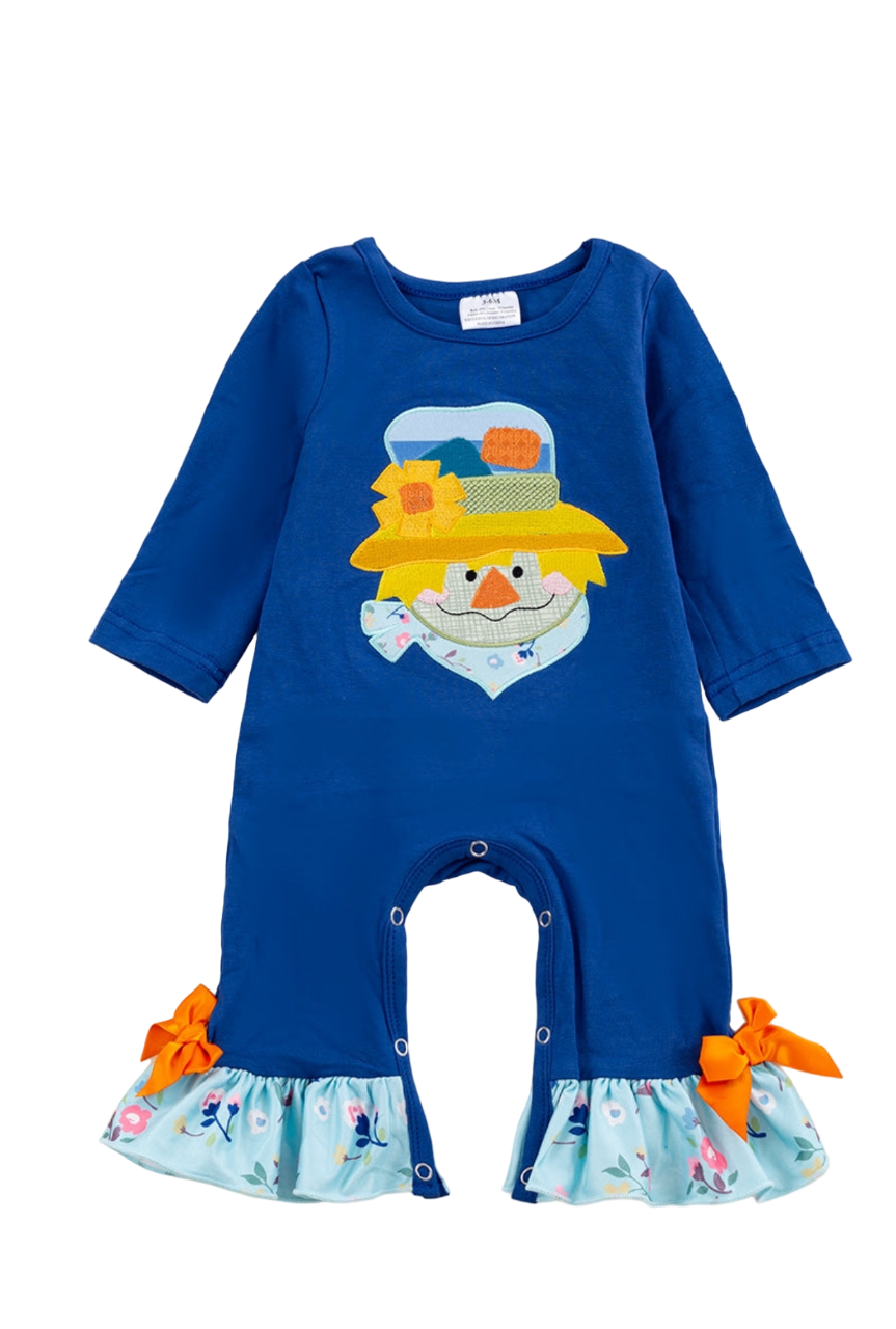 Blue Scarecrow Embroidered Ruffle Romper