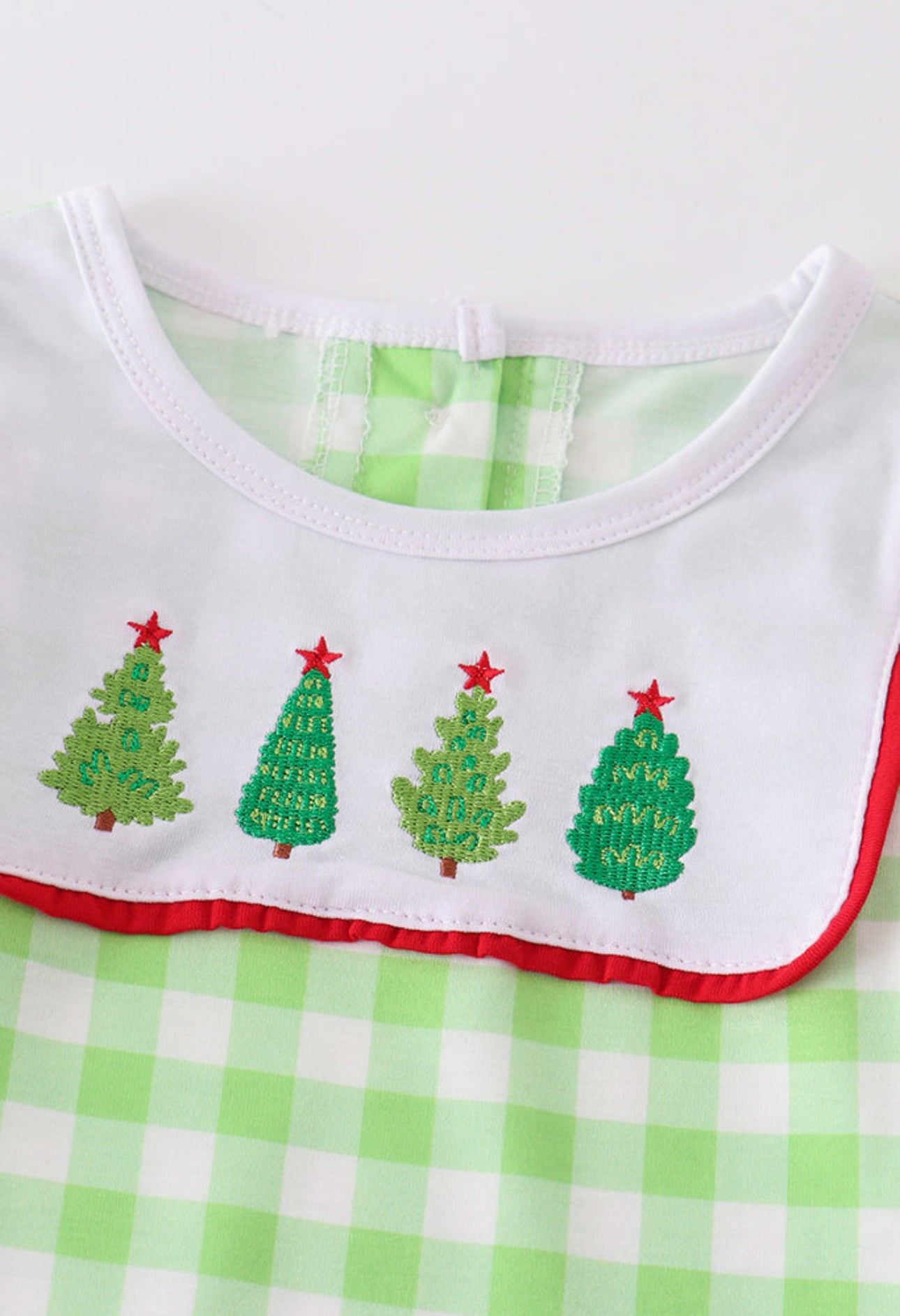 Green Plaid Christmas Tree Embroidery Boy Set