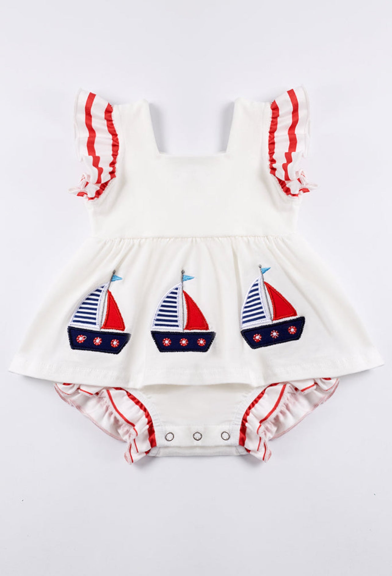 White Sailboat Baby Romper