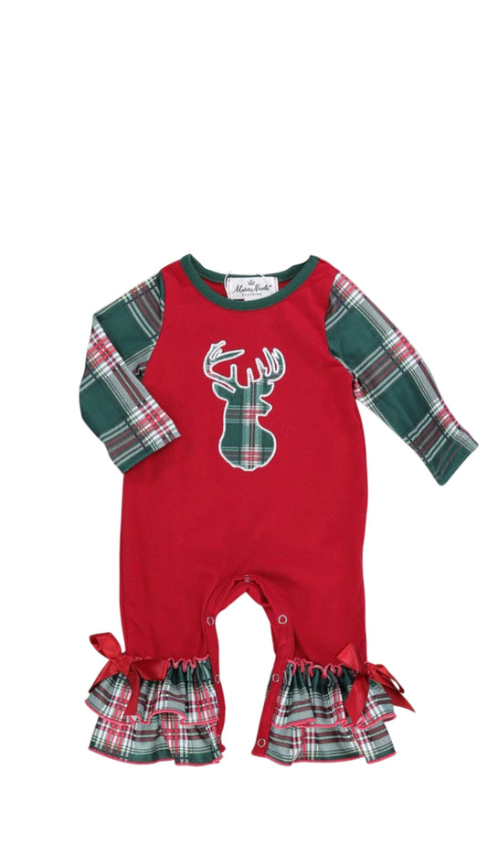 Plaid Deer Ruffle Romper