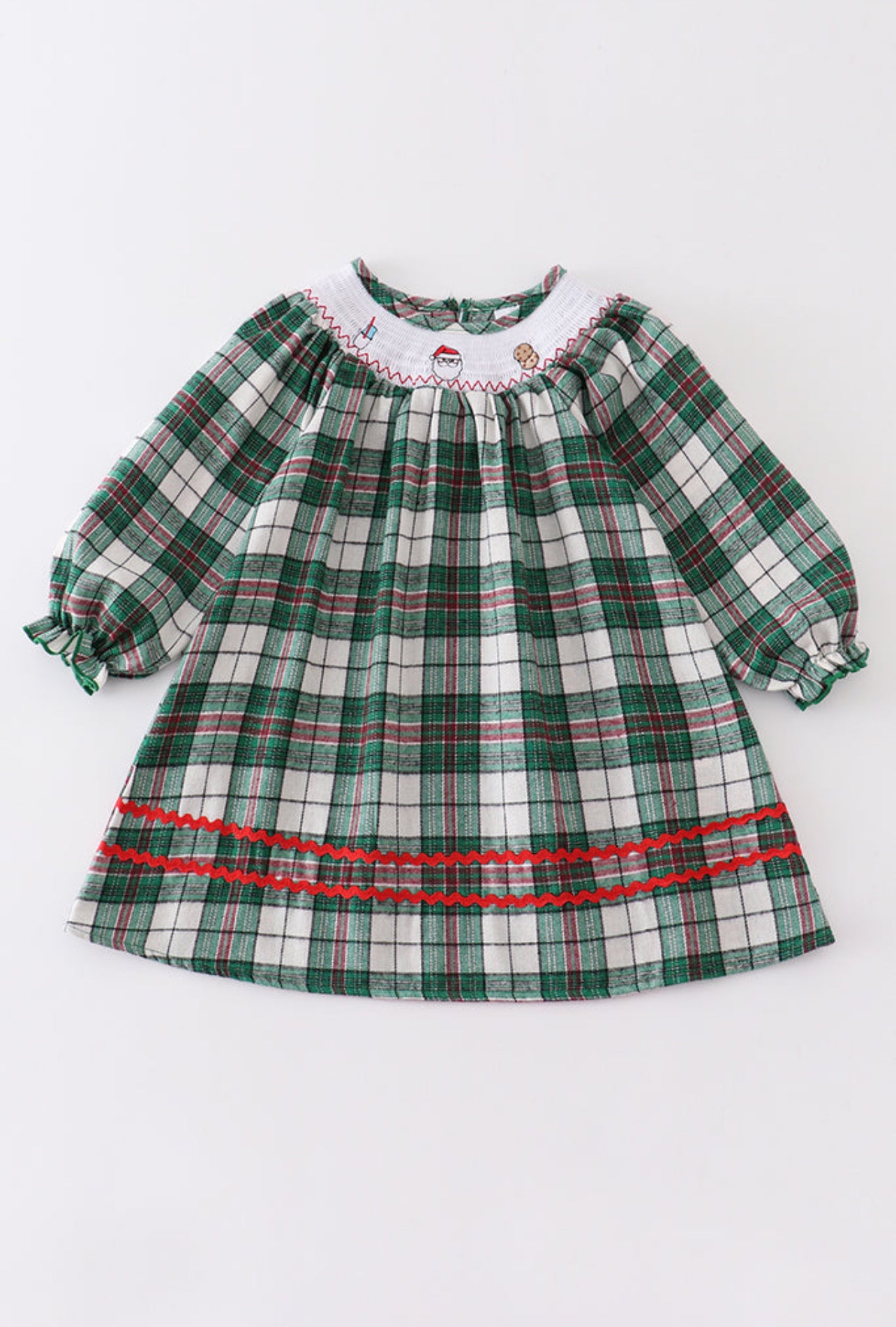 Green Plaid Smocked Santa Dress