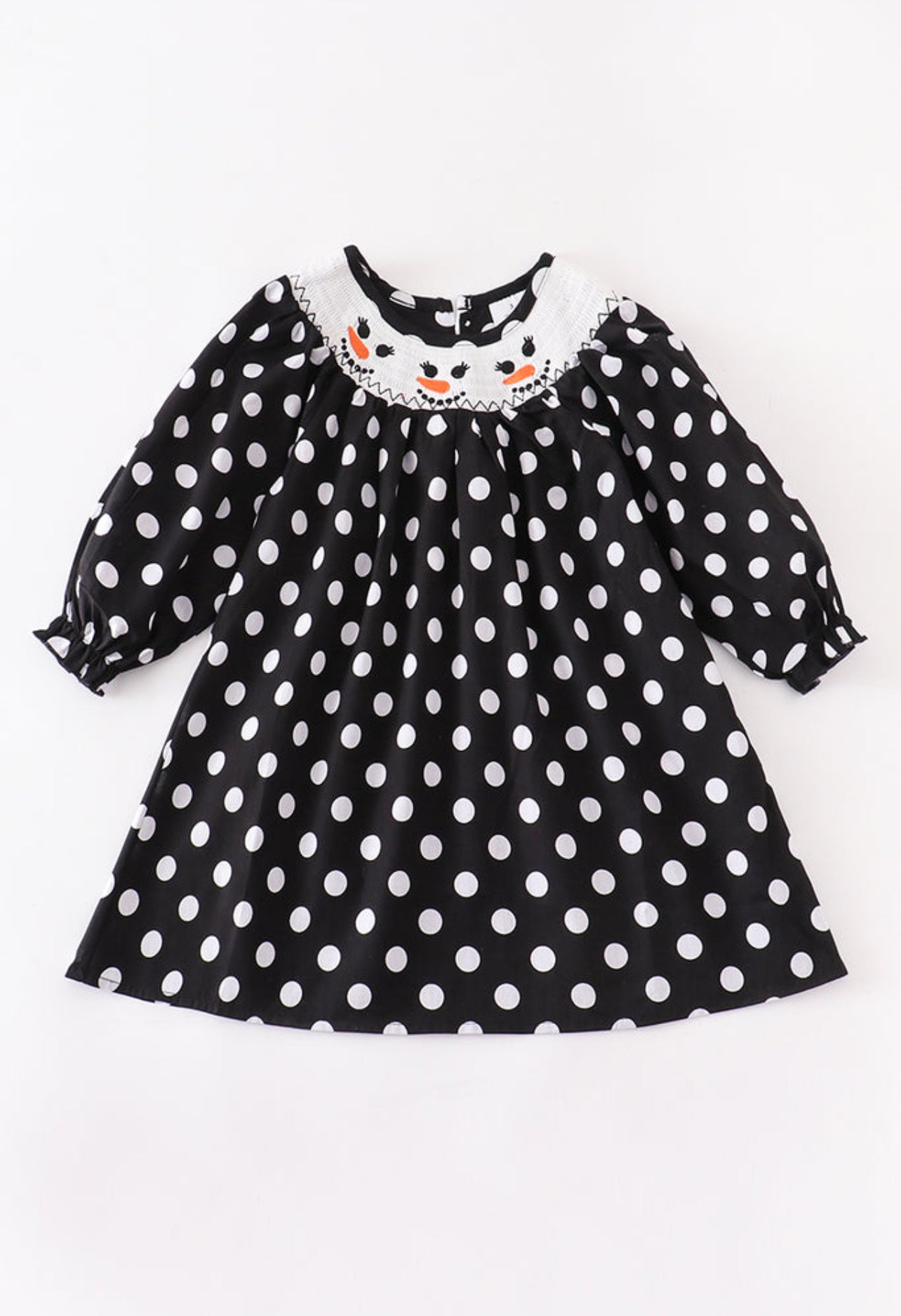 Polka Dot Snowman Smocked Dress