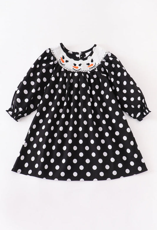 Polka Dot Snowman Smocked Dress