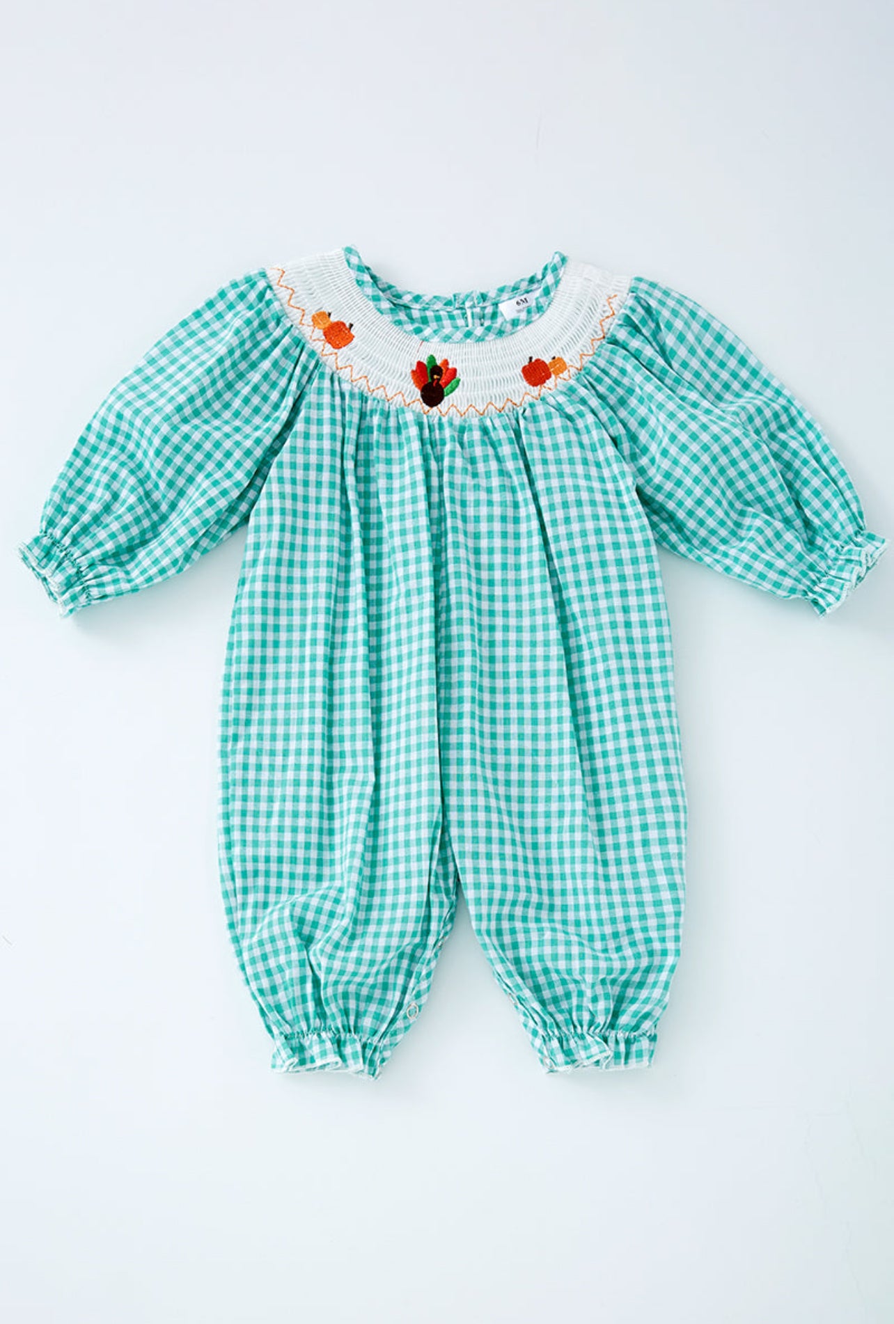 Green Smocked Turkey Romper