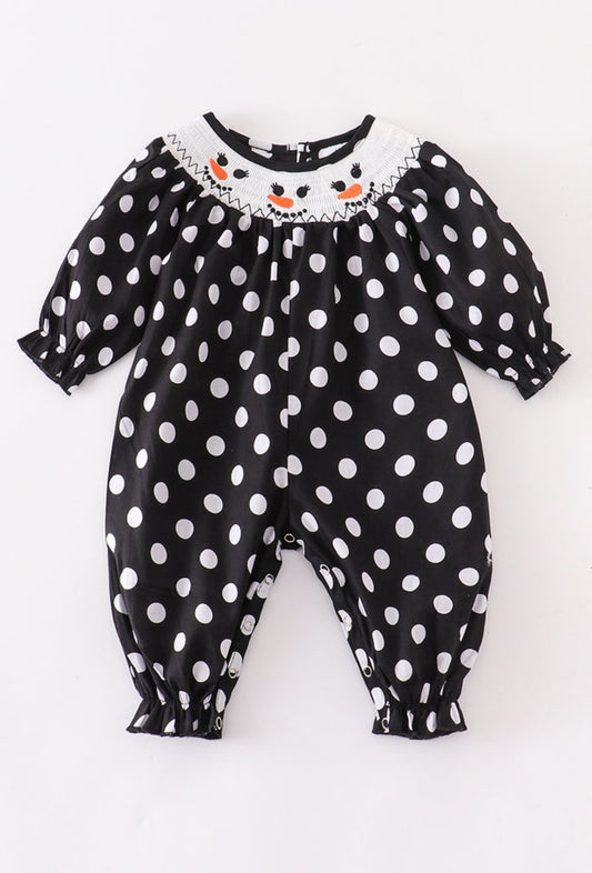 Polka Dot Snowman Smocked Romper