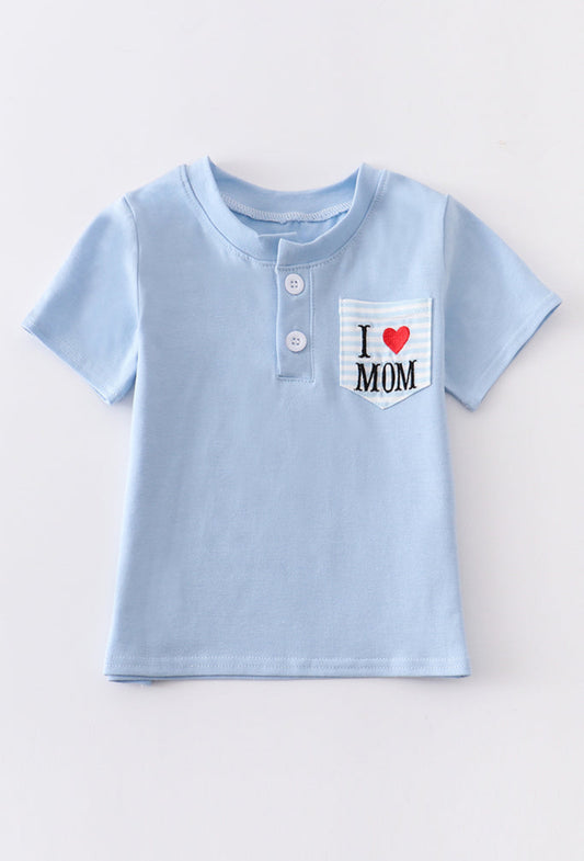 Blue I Love Mom Boy Top