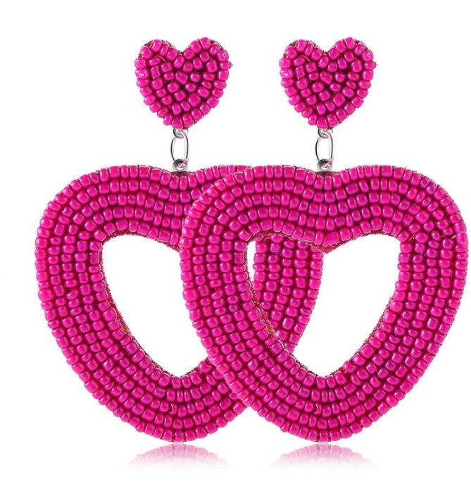 Pink Heart Beaded Earrings