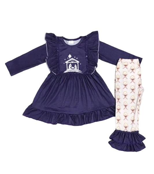 Navy Nativity Pants Set