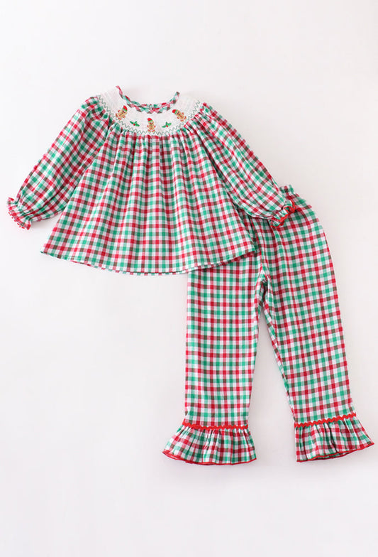 Plaid Smocked Gingerbread Ruffle Pants Set