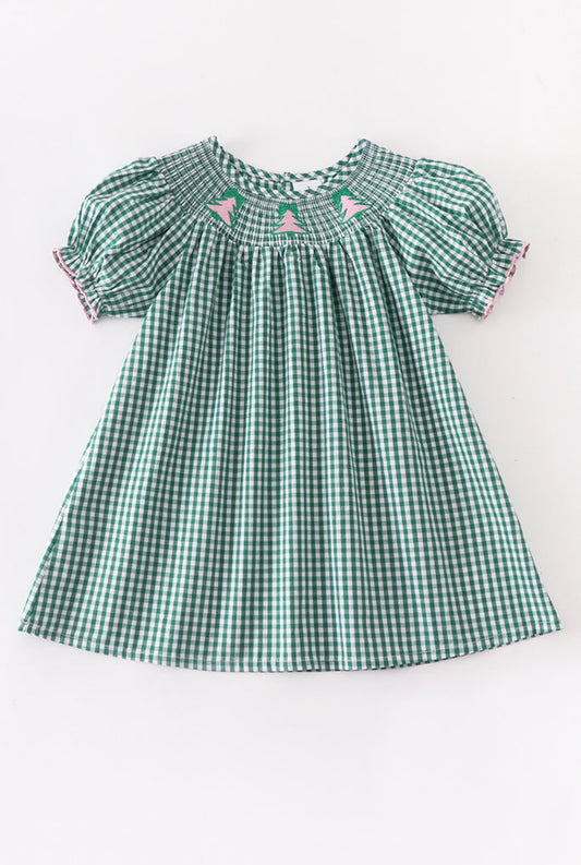 Green Smocked Christmas Tree Dress