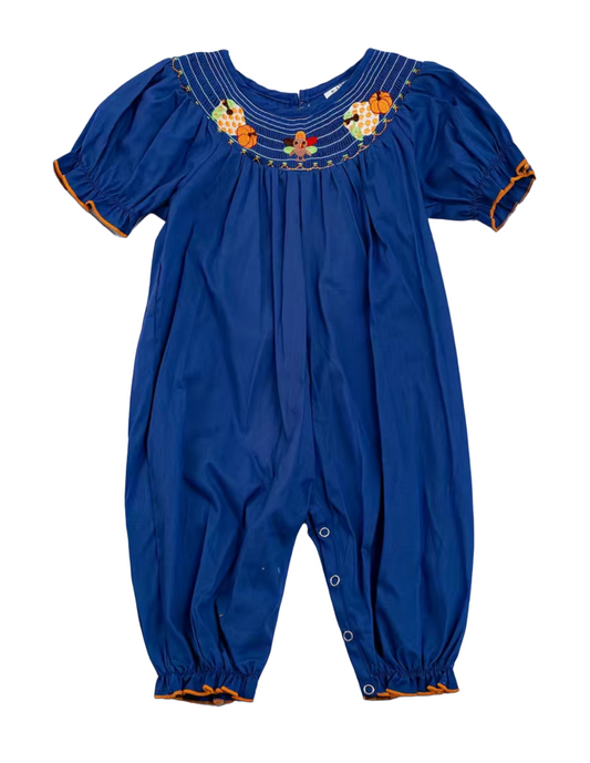 Navy Smocked Turkey Romper