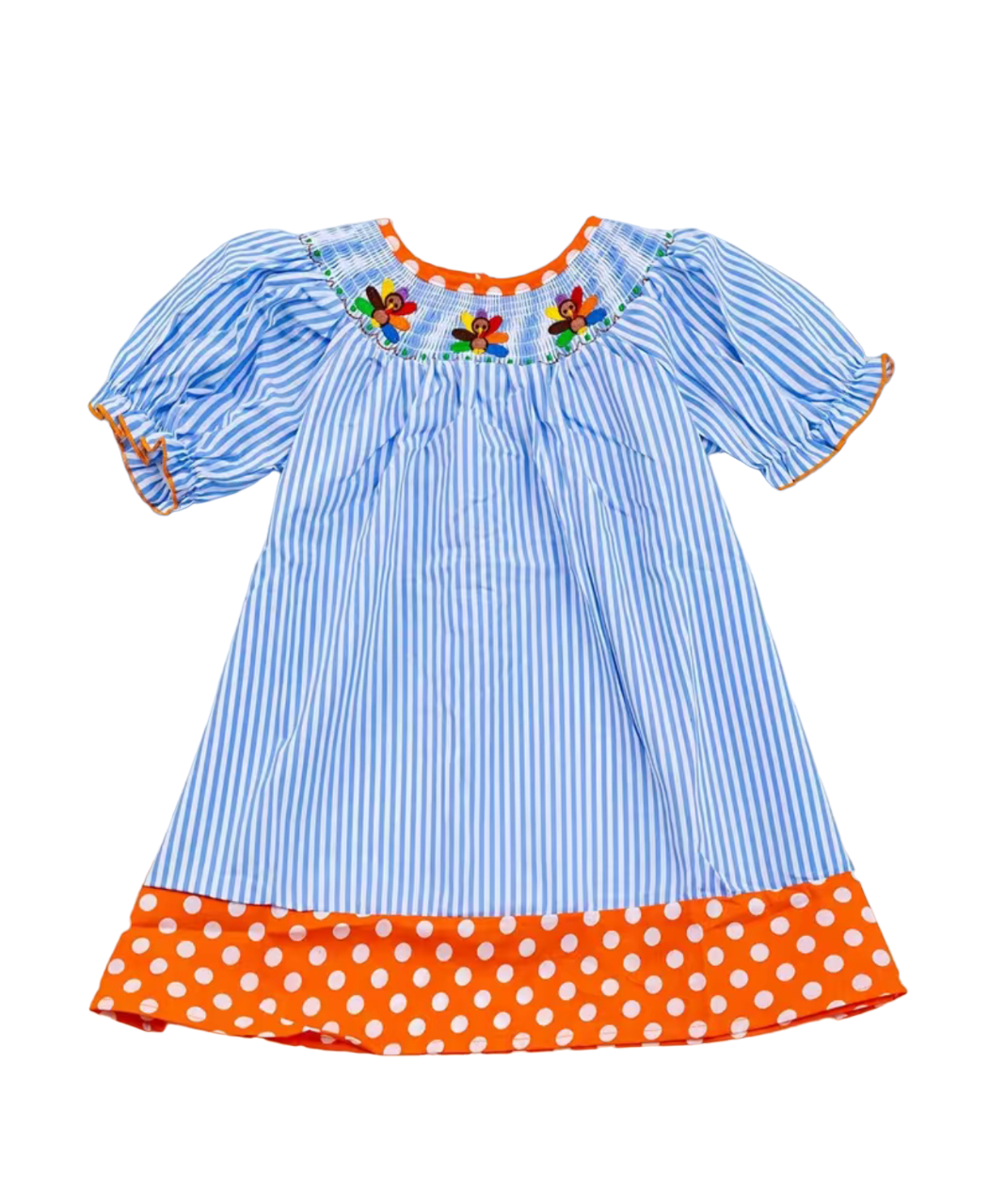 Blue Orange Trim Turkey Dress