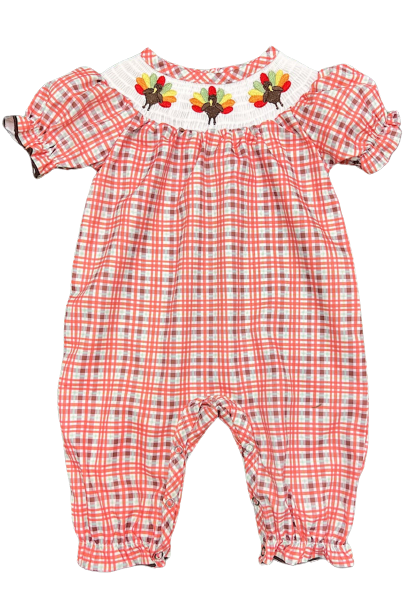 Turkey Plaid Smocked Romper